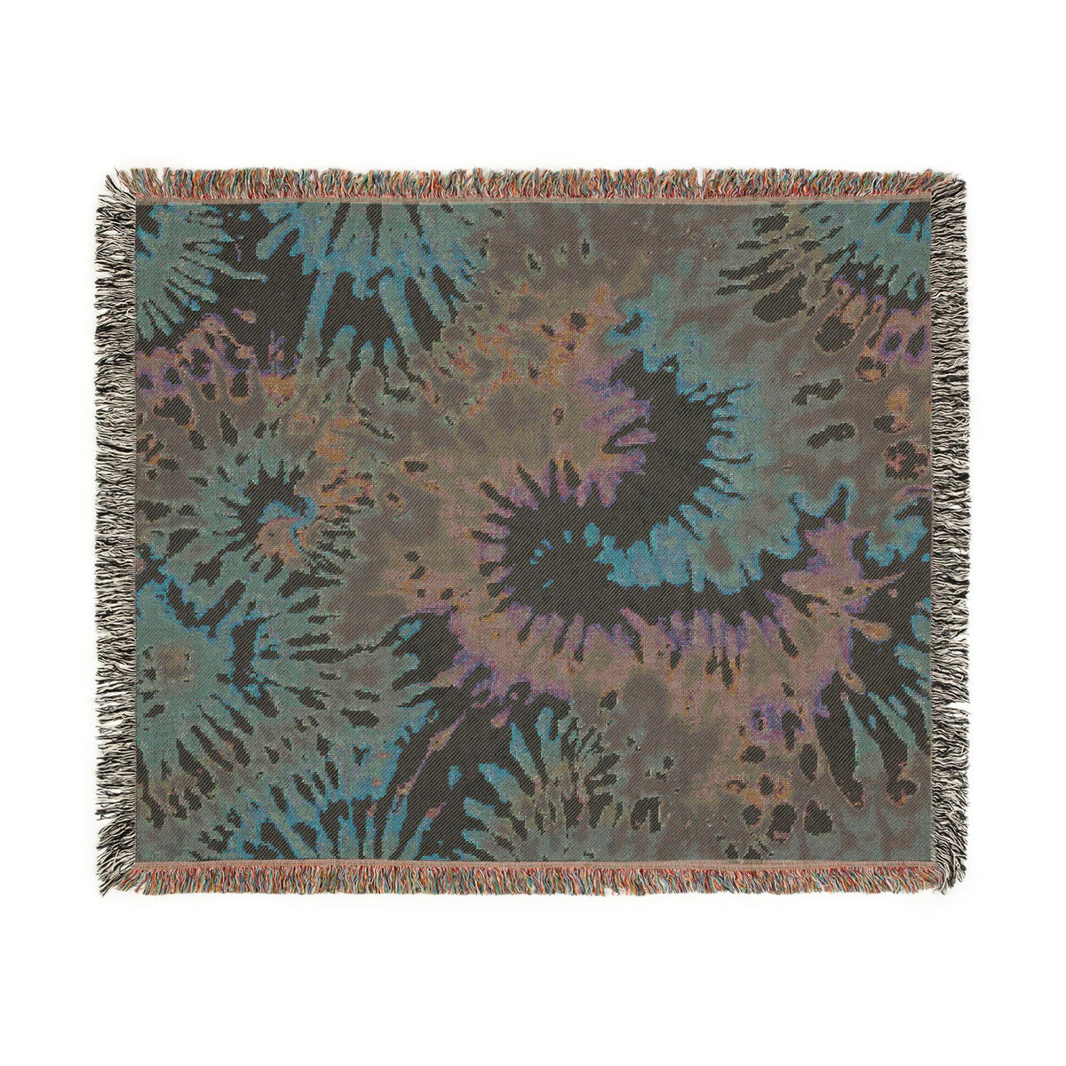 Tie Dye Woven Throw Blanket, Colorful Cotton, Boho Decor – alternate view 2