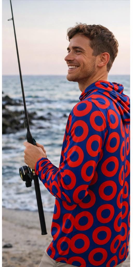 Red & Blue Fishman Donut UPF 50+ Performance Sun Hoodie – alternate view 6
