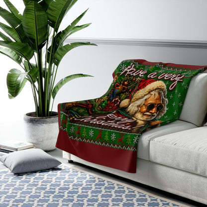 Have a Jerry Christmas Sherpa Blanket, Santa Jerry Garcia Holiday Throw, Cozy Christmas Decor, Gift… – alternate view 2