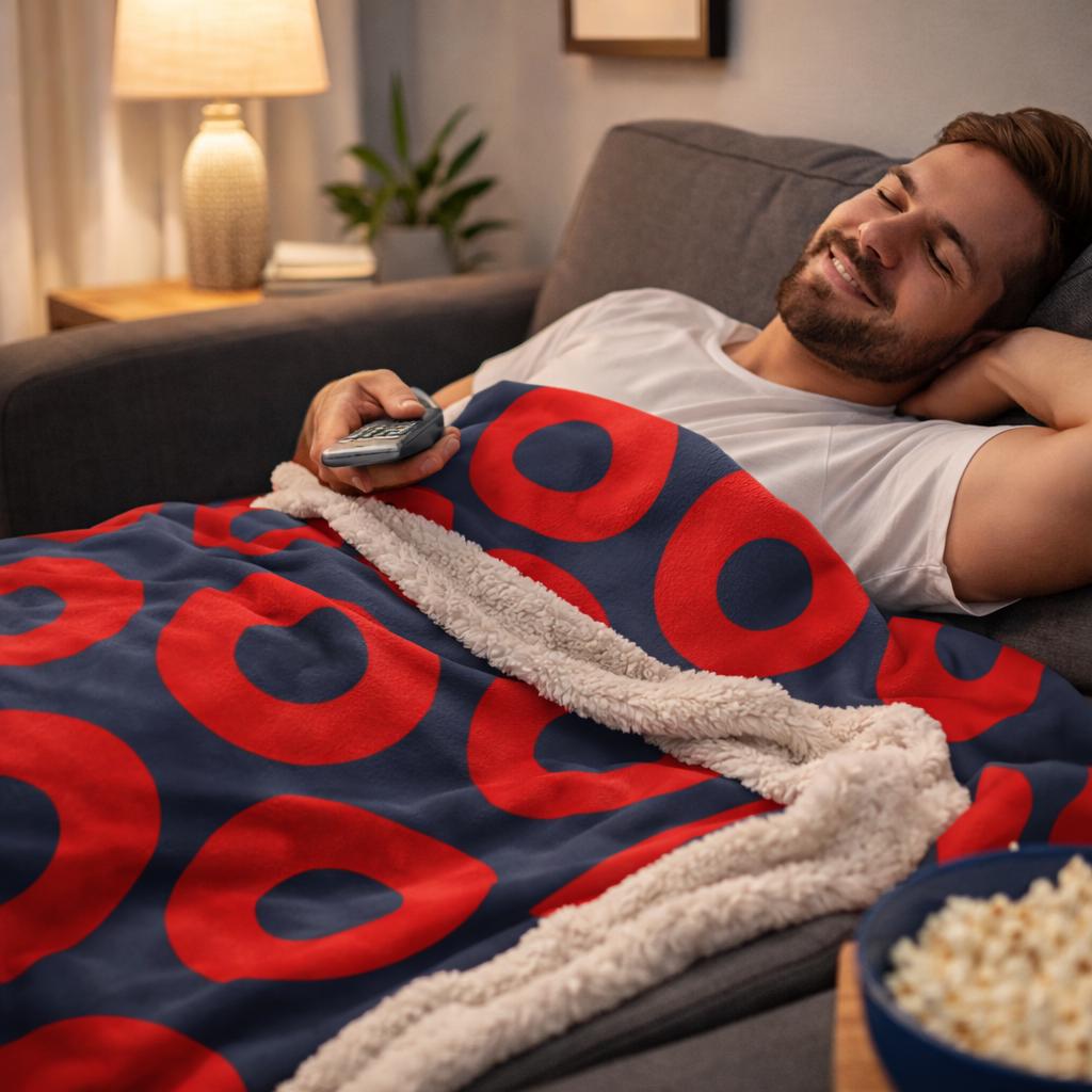 Red & Blue Fishman Donut Sherpa Blanket – alternate view 3