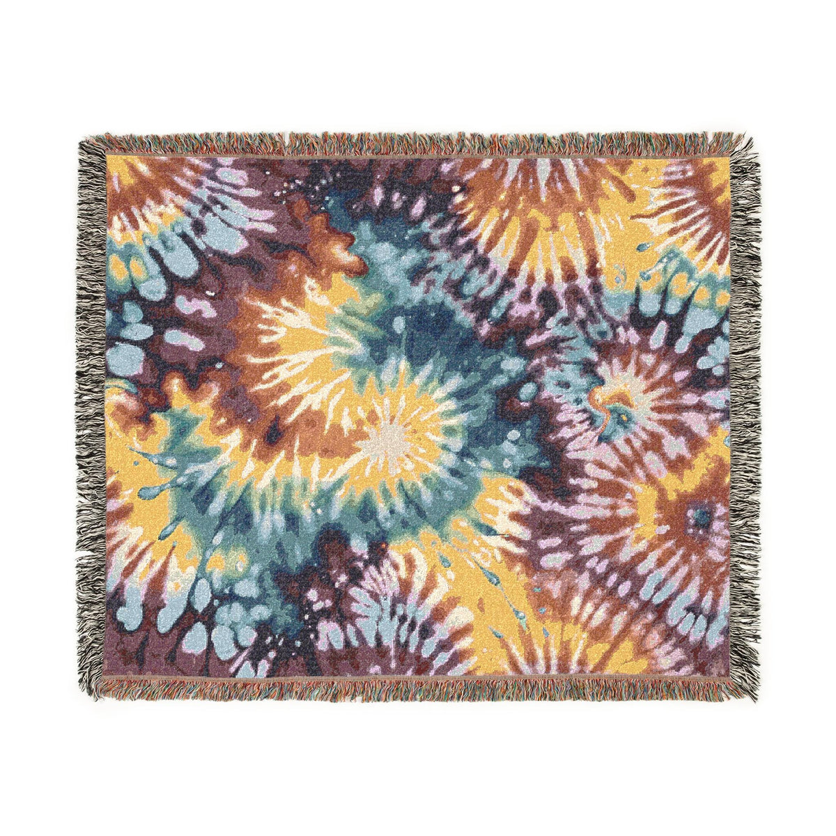 Tie Dye Woven Throw Blanket, Colorful Cotton, Boho Decor