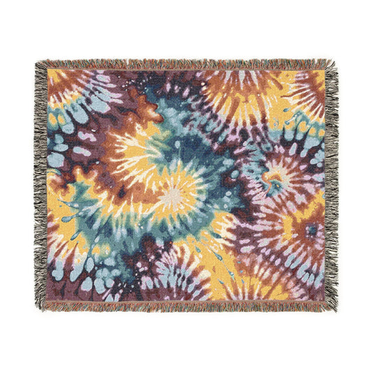 Tie Dye Woven Throw Blanket, Colorful Cotton, Boho Decor