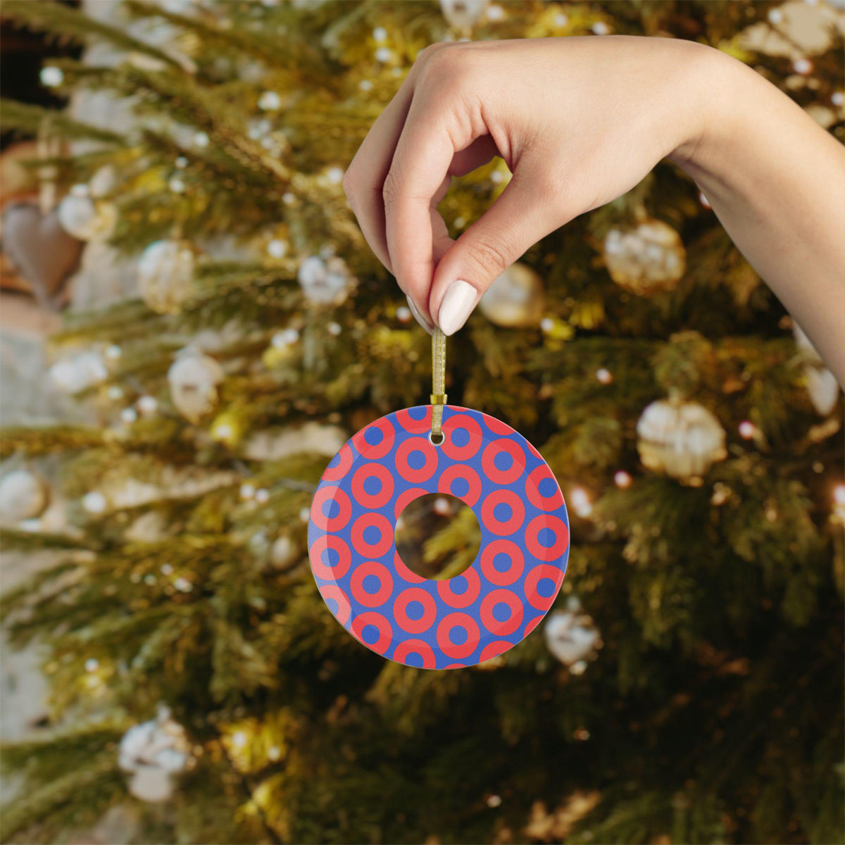 Phish Donut Pattern Christmas Ornament, Band Fans Xmas Decor, Glass Baubles, Festival Holiday Decoration – alternate view 2