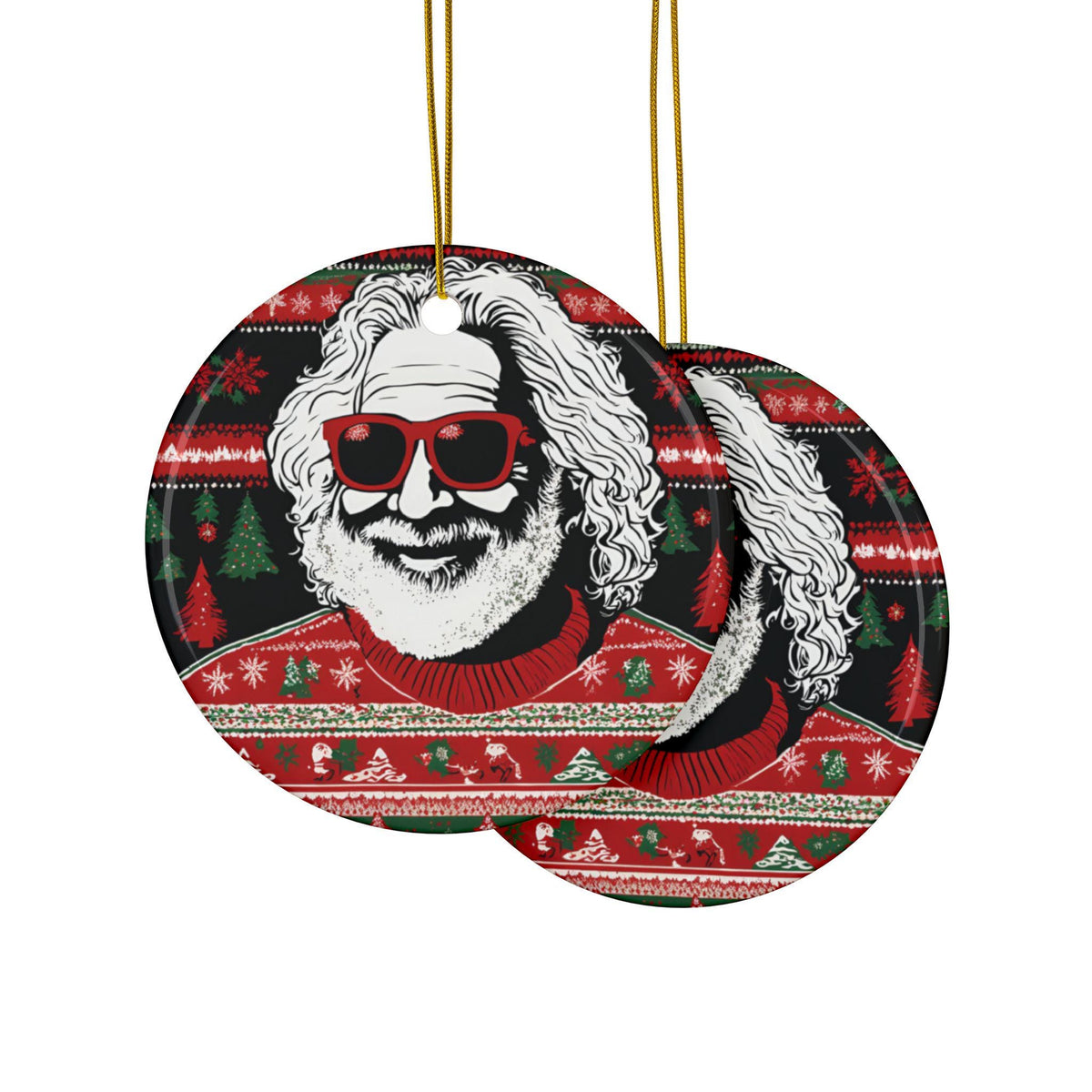 Jerry Ceramic Christmas Ornament, Garcia Ugly Sweater Design Holiday – alternate view 2