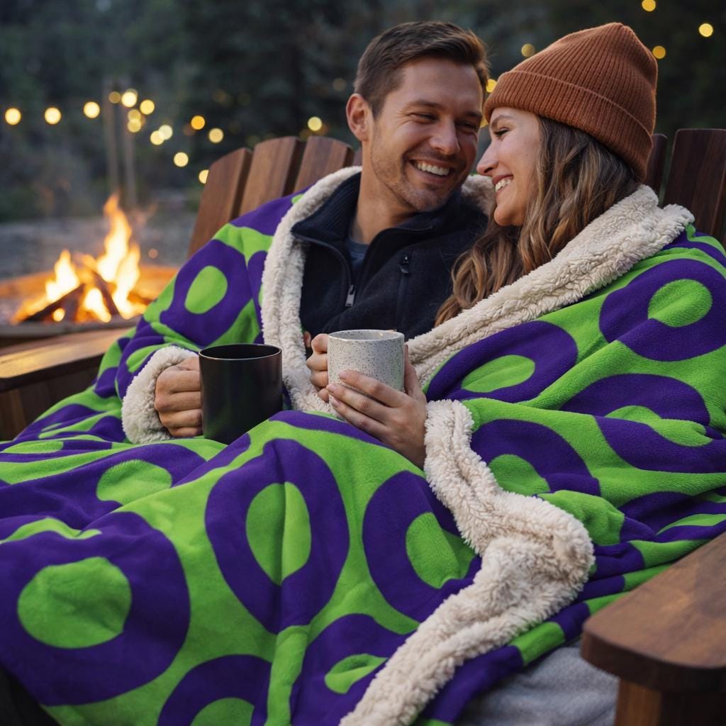 Green & Purple Fishman Donut Sherpa Blanket – alternate view 2