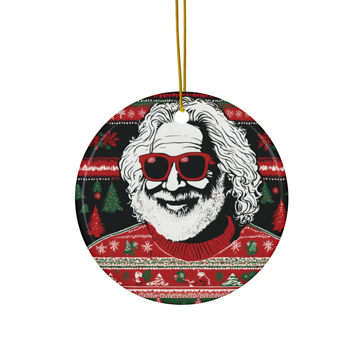 Jerry Ceramic Christmas Ornament, Garcia Ugly Sweater Design Holiday – alternate view 3