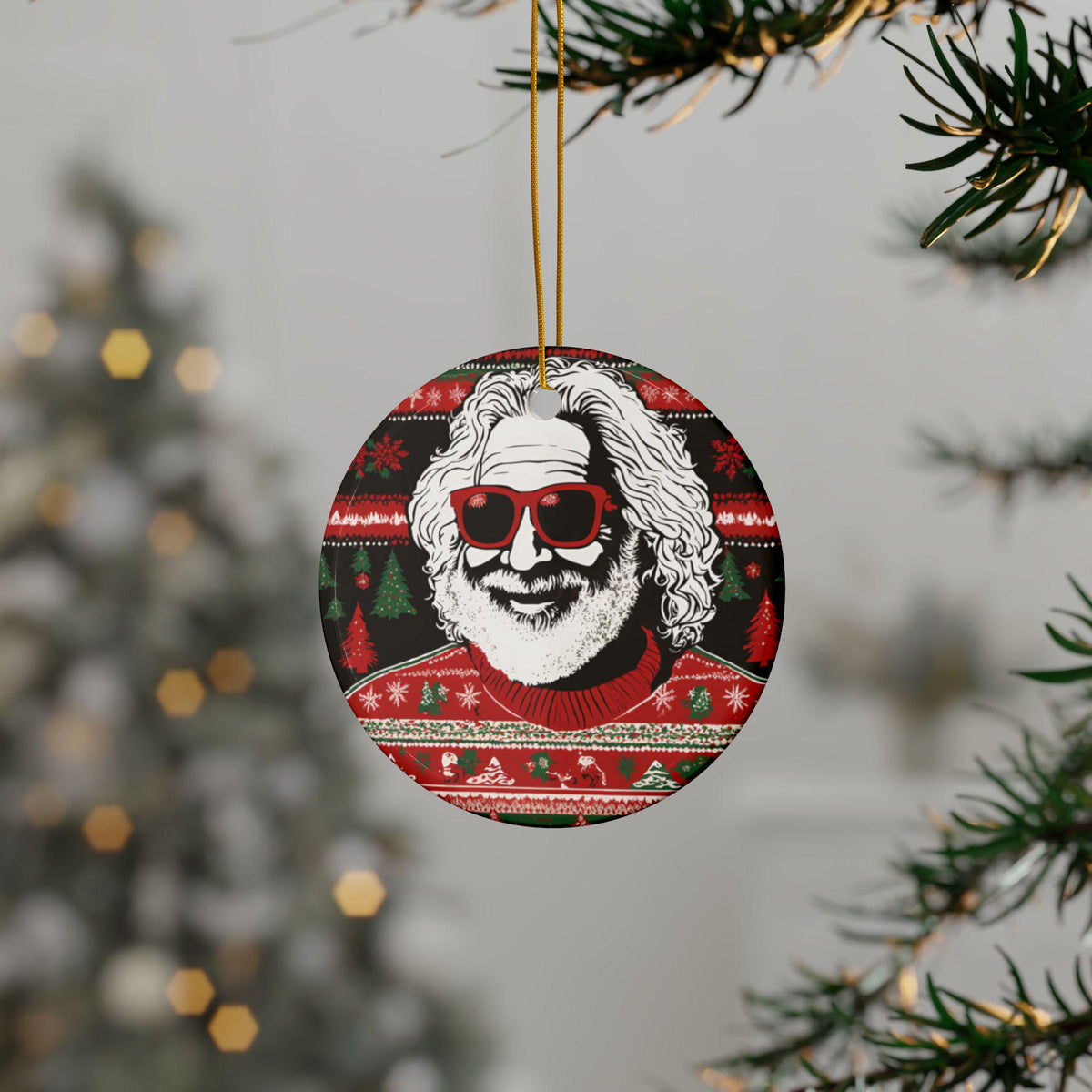 Jerry Ceramic Christmas Ornament, Garcia Ugly Sweater Design Holiday