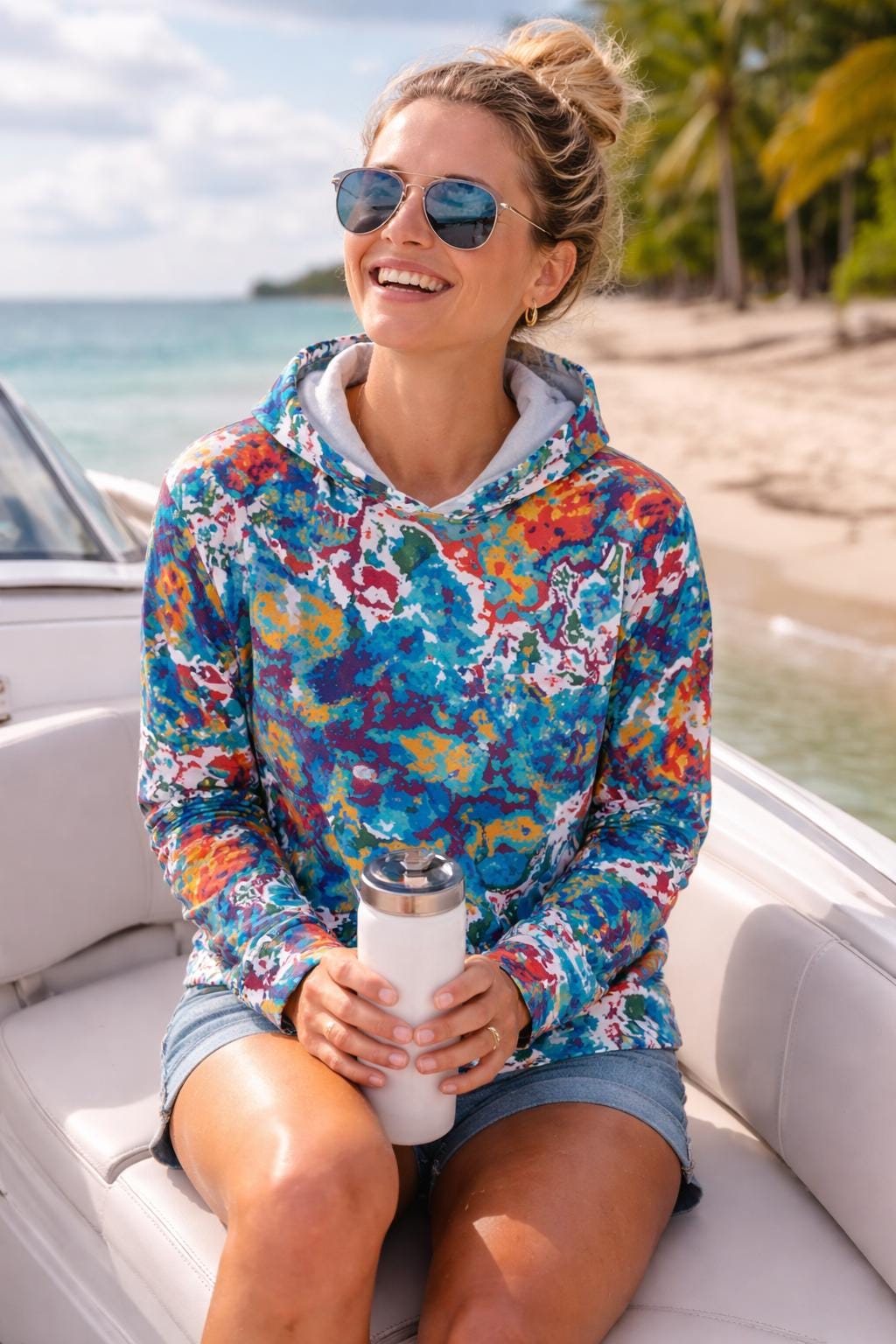 Psychedelic Color Splash Hoodie, UPF 50+ Moisture Wicking Performance Wear – alternate view 2